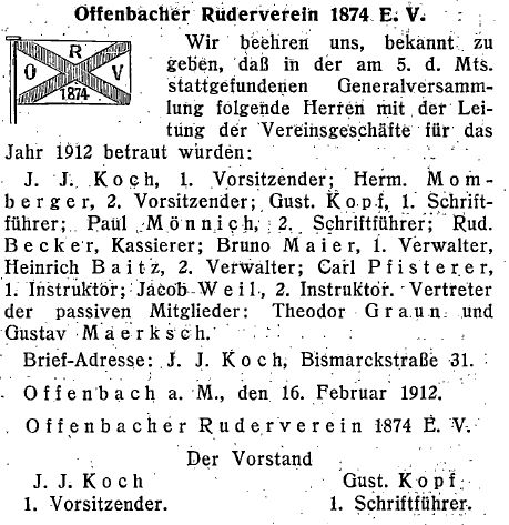 1912 – Bekanntmachung Vorstand 1912