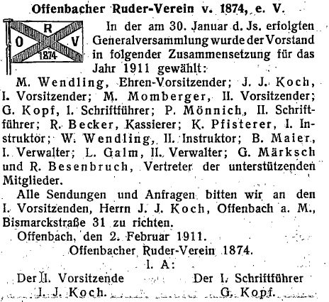 1911 – Bekanntmachung Vorstand