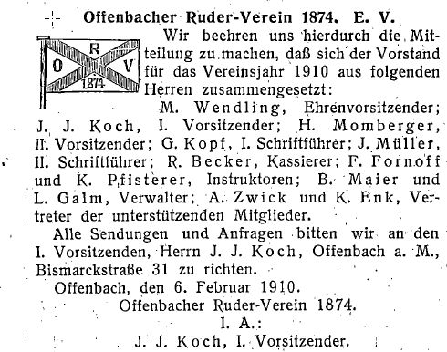 1910 – Bekanntmachung Vorstand
