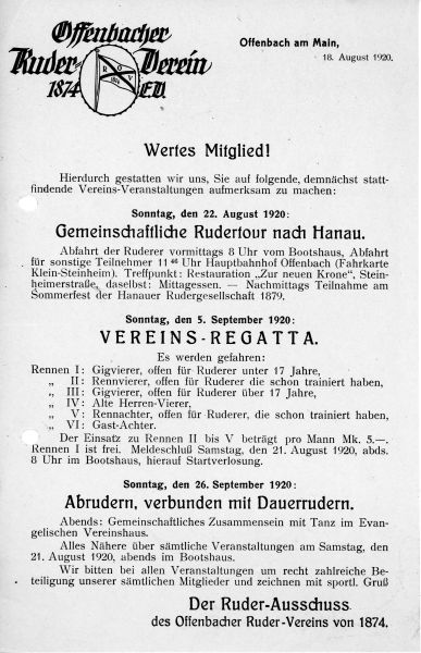 1920 – Information Jahresaktivitäten - 2. Halbjahr