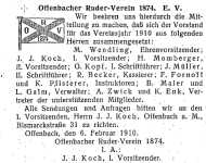 1910 – Bekanntmachung Vorstand